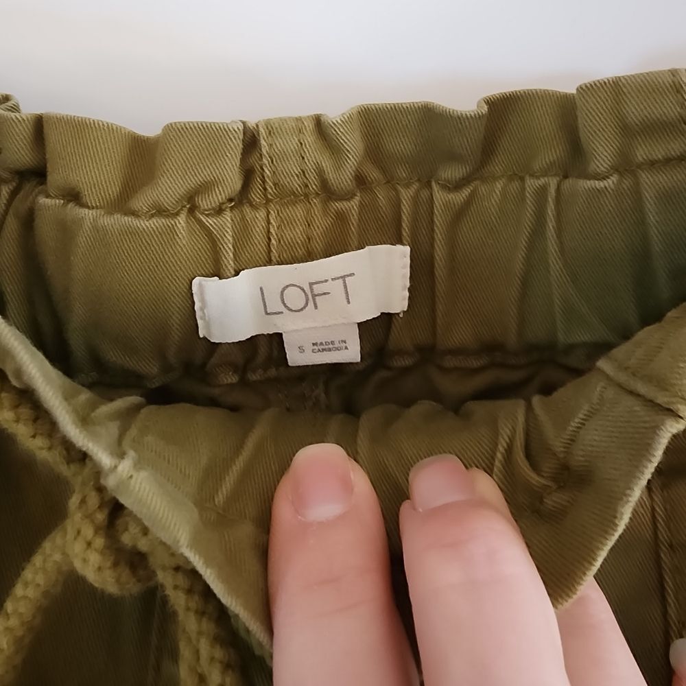 LOFT Paper Bag Drawstring Cotton Twill Joggers Small Olive Green - Picture 5 of 10